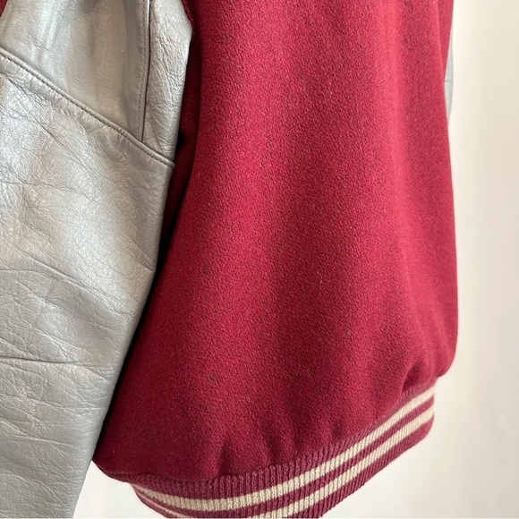Vintage 50s Leather Wool 71 Varsity Letterman Jacket Snap Button Burgundy 42 Med - Picture 13 of 16